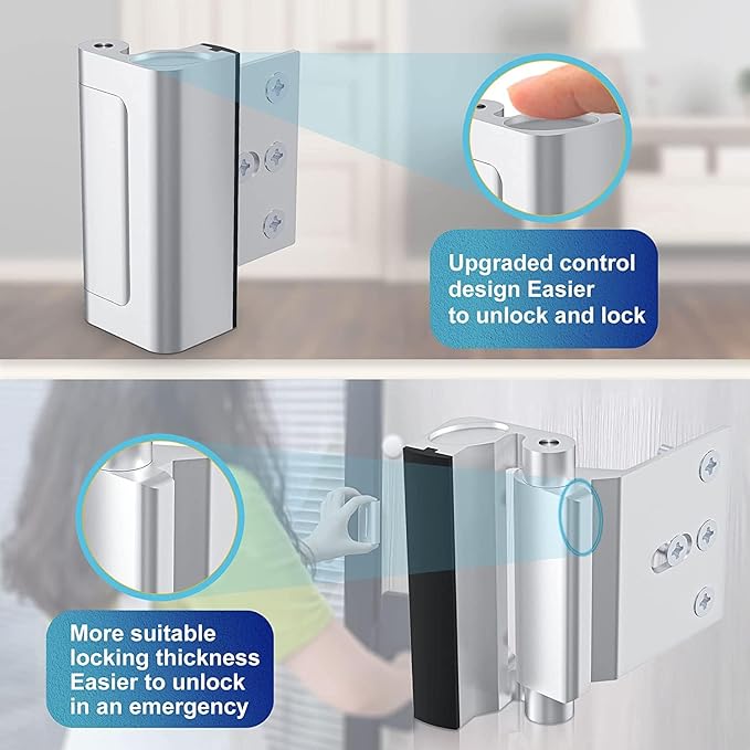 2Pack AceMining Door Reinforcement Lock Withstands 800lbs of Force - Silver Extra Child Proof Door Lock Drilling Required,Prevents Unauthorized Entry,Add a Door Security Lock for Home Safety & Privacy