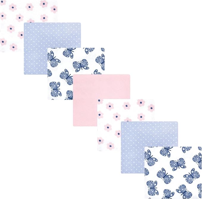 Hudson Baby Unisex Baby Cotton Flannel Receiving Blankets 7-Pack Bundle, Beautiful Butterfly, One Size