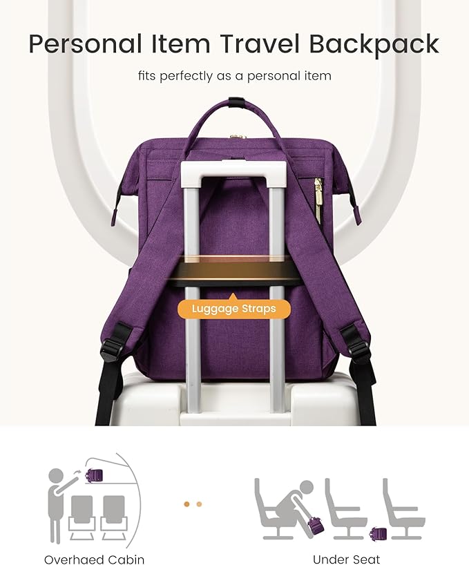 LOVEVOOK Laptop Backpack for Women with Giant Tumbler Holder Pocket,17 inch Waterproof Travel Backpack Purse Computer Laptop Bag,Professional Work College Nurse Teacher Backpack Daypack,Rose Purple