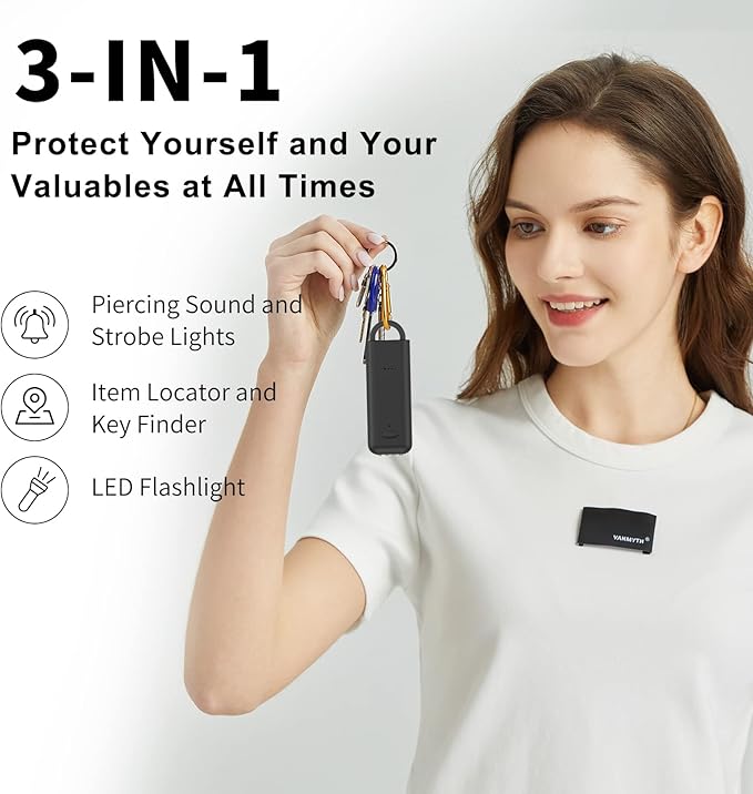 3-in-1 Personal Alarm Keychain with Apple Find My - 130dB Emergency Siren, LED Strobe Flashlight, GPS Tracker Keychain for Women, Kids, Seniors - Real-Time Location, Anti-Loss, iOS Only