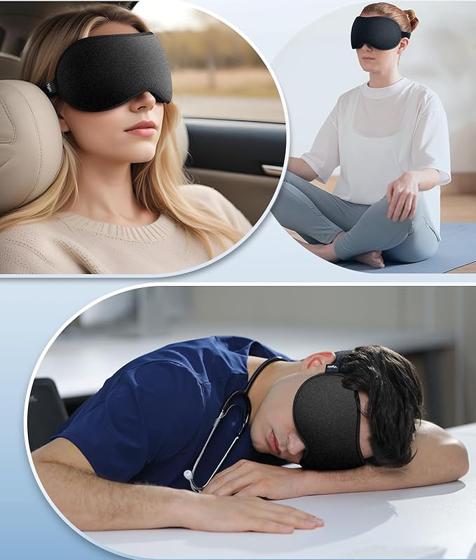 Sleep Mask for Men Women - Eye Masks for Side Sleepers, 3D Contoured Night Blindfold 100% Blockout Pressure-Free, Soft Lightweight Breathable Eye Cover Shade Sleeping for Airplane, Travel, Black