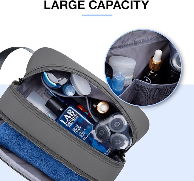 BAGSMART Travel Toiletry Bag for Men, Dopp Kit Water Resistant Shaving Bag for Toiletries Accessories, Grey-Medium