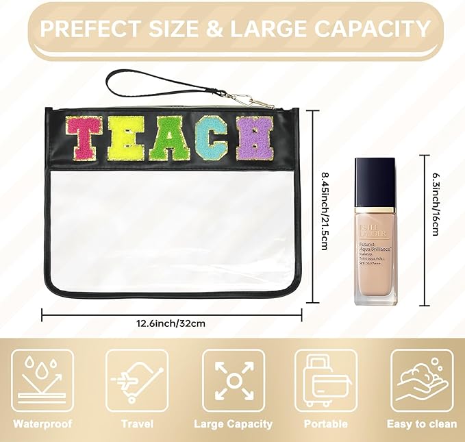Siwara Snack Bags Clear Pouch Travel Makeup Bag Chenille Letter Bags for Zipper Pouch Clear Cosmetic Bag Clearly Tote Bag Makeup Travel Bags for Women