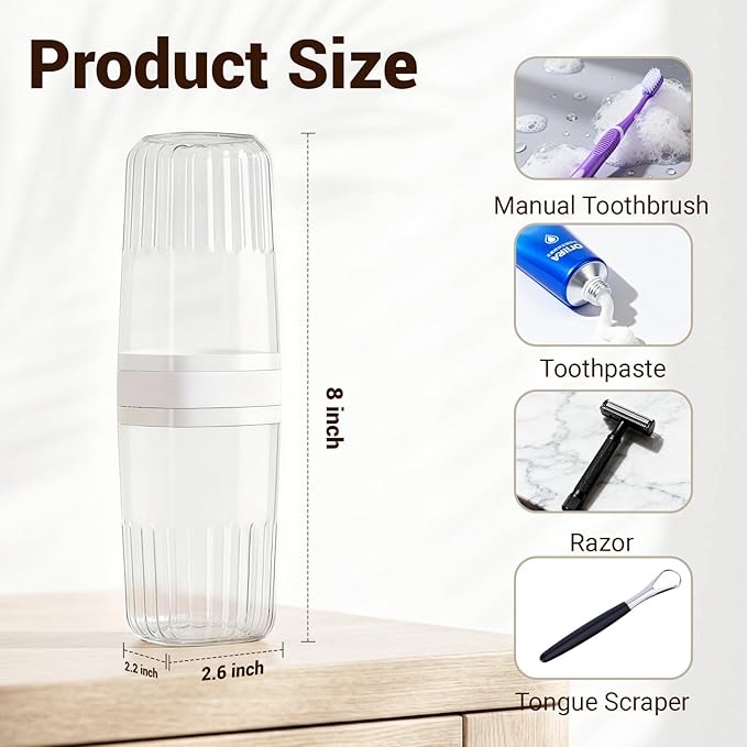 Toothbrush Travel Case, Large Enclosed Toothbrush and Toothpaste Holder Travel Container with Rinse Cup, Portable Bathroom Tooth Brush Storage Case Cover Protector for Traveling, Clear