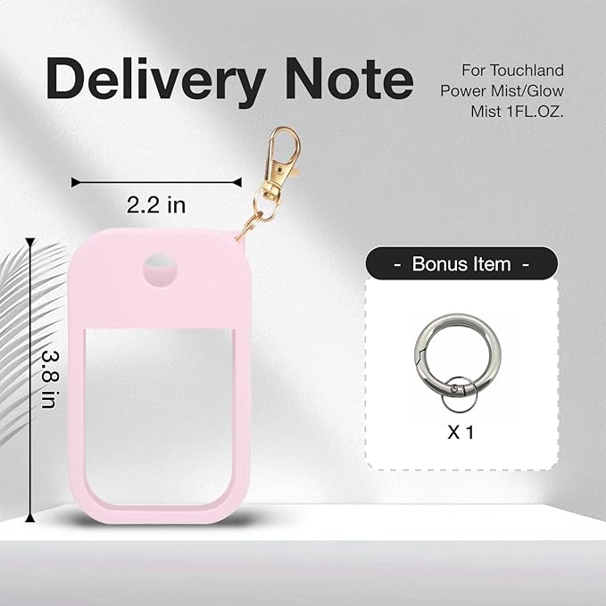 1 PC Soft Silicone Case for Touchland Power Mist (1FL. OZ./30 mL), Protective and Stylish Case with Keychain Compatible with Touchland Hand Sanitizer Spray (Pink)