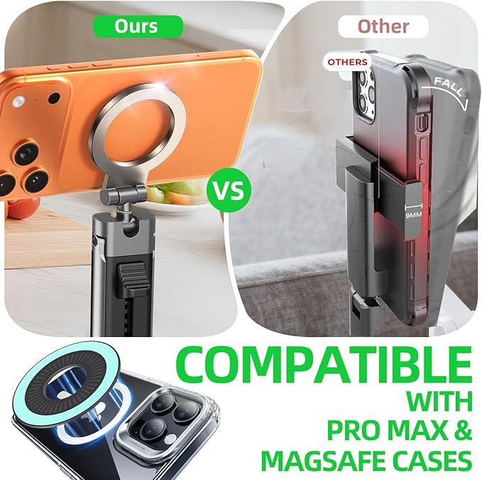 Airplane Travel Essentials Men Phone Holder,Plane Phone Mount for MagSafe,Foldable Magnetic Phone Stand for Desk 360° Swivel Universal in Airplane Gadgets Spring Break Essentials for iPhone 17