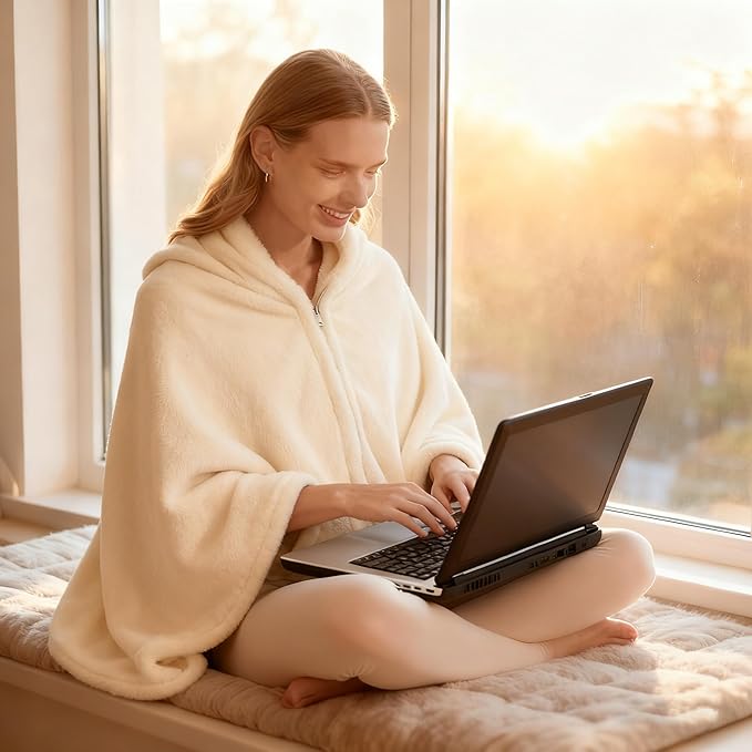 SNZ Wearable Blanket for Womens and Mens, Comfy Flannel Poncho, Snuggie Warm Shawl Wraps for Women, Birthday Gift Ideas