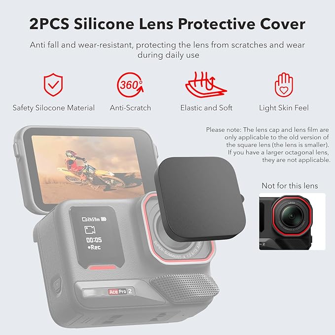 for Insta 360 Ace Pro 2 Accessories, PU Portable Mini Carrying Bag Case, Lens Screen Protectors (6 Pack) Compatible with Insta360 Ace Pro 2, Rubber Lens Cap Cover for Insta 360 Action Camera