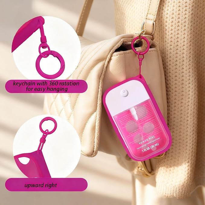 Silicone Case for Touchland Hand Sanitizer Spray 1 fl oz,Protective Case with Dual Keychains and Back Hole Design,Portable Hand Sanitizer Holder Keychain for Daily Outings, Travel & More (Rose Red)