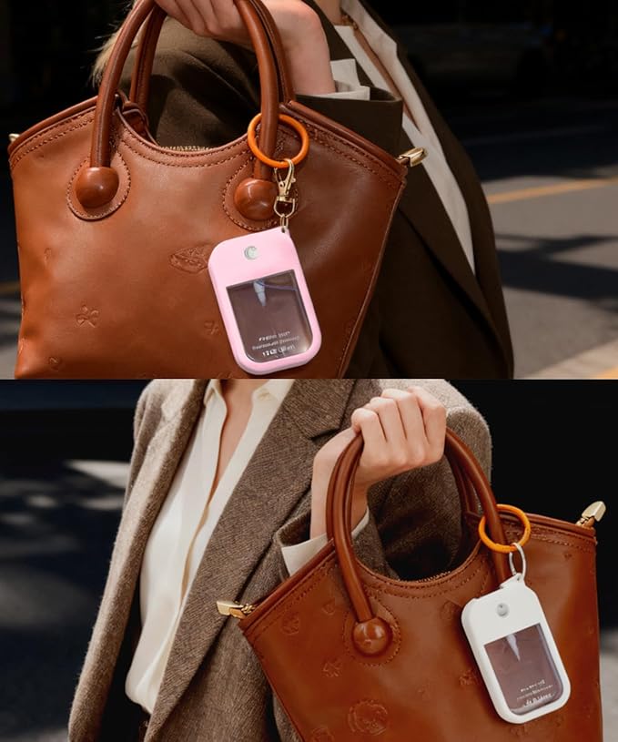 2 Sets Silicone Case Compatible with Touchland Hand Sanitizer Spray 1 FL. OZ./30 mL, Stylish Hand Sanitizer Mist Accessory with Portable Keychain (Pink, White)