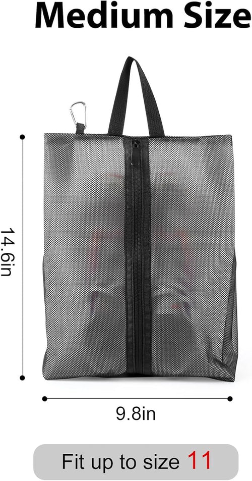 2 Pack Shoe Bags for Travel, Sneaker Bags, Waterproof Travel Shoe Bags with Zipper for Packing, Golf Shoe Dust Bags for Man and Women, Medium, Black