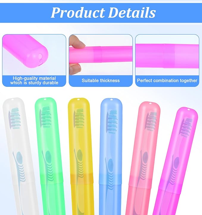 6 Pack Toothbrush Cases, Toothbrush Holders Travel Compact & Lightweight for Camping, Business Trips, School (Clear, Reusable)
