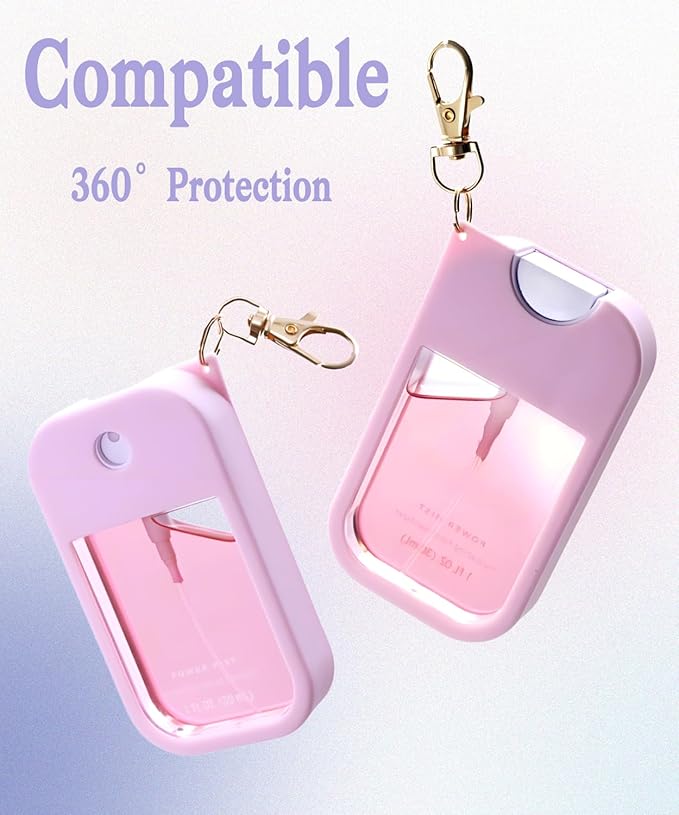 Silicone Case Compatible with Touchland Hand Sanitizer Spray 1 FL. OZ./30 mL, Stylish Hand Sanitizer Mist Accessory with Portable Keychain (Pink, 1 Pack)