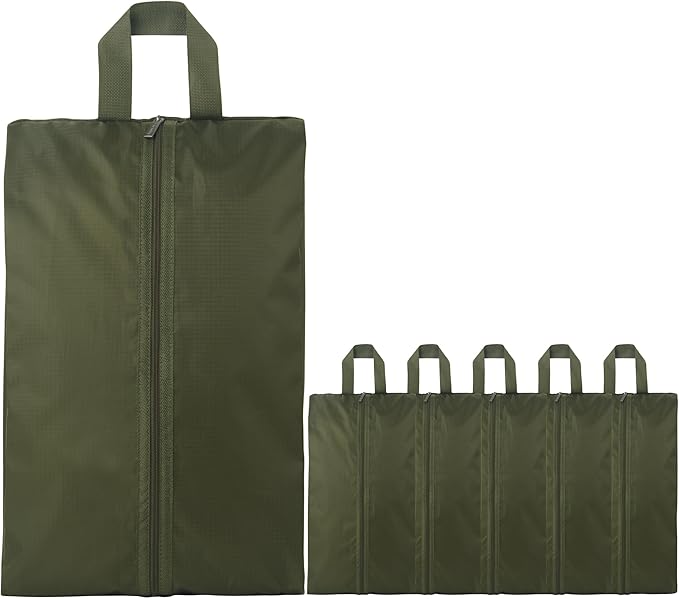 6pcs Portable Shoe Organizer, Travel Pouches with Zipper, Golf Shoe Bags, Clothes Bags, Soccer Cleats Bag, Shoe Pouch for Gym, Waterproof, Odor-Resistant (Dark Green)