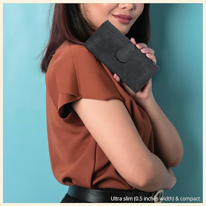 Real Leather Women Wallet Leather with RFID Blocking -Trifold Card Holder Designer Ladies Clutch with ID Window Wallets