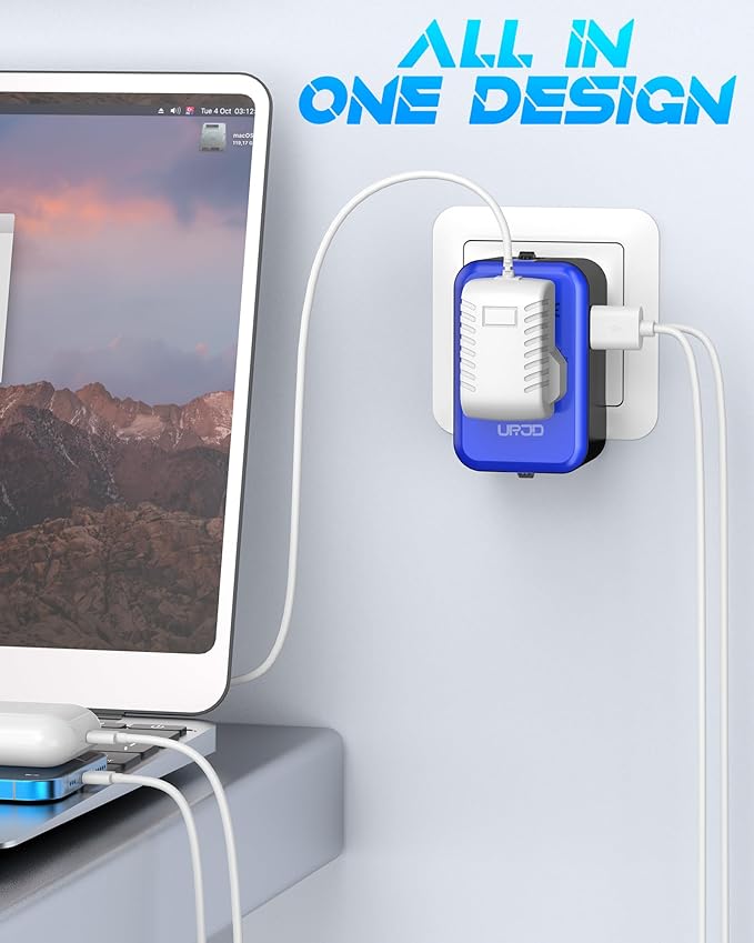 Universal Travel Adapter with (Type C+USB) 2 USB Ports & AC Outlet, International Plug Adapter Converter, Type C/A/G/I All in One Wall Charger Worldwide Travel Adaptor for US to EU UK AUS Asia
