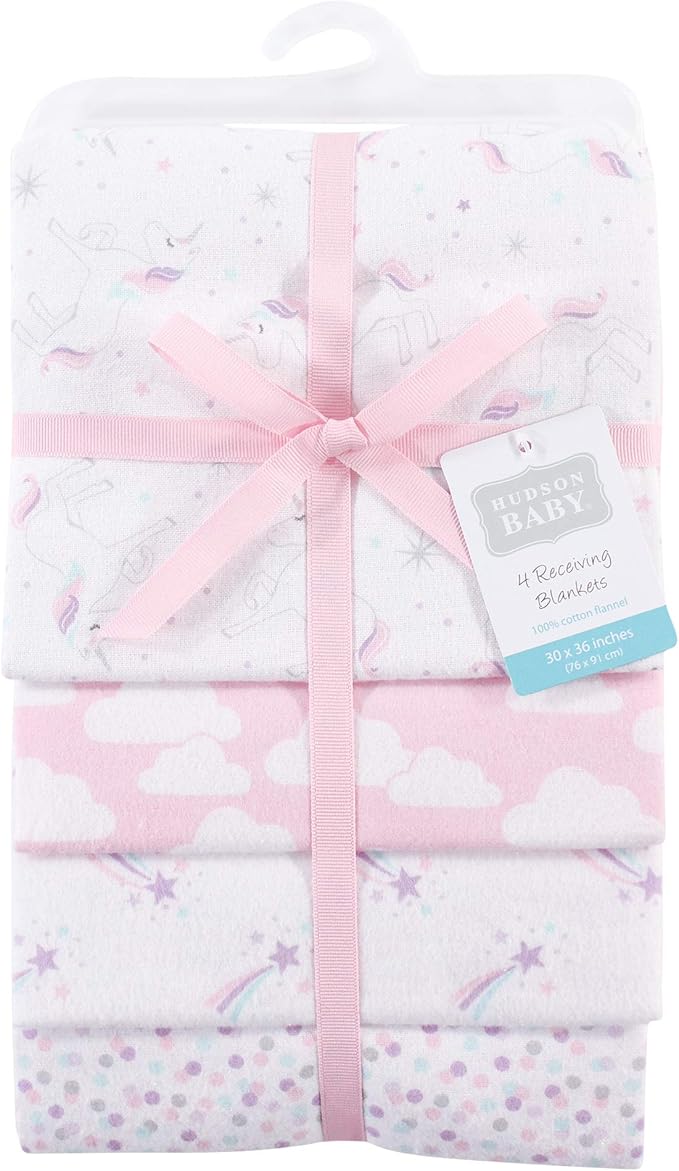 Hudson Baby Unisex Baby Cotton Flannel Receiving Blankets, Magical Unicorn, One Size