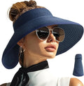 PFFY Sun Visors Hats for Women Wide Brim Straw Visor Packable Foldable Ponytail Travel Beach Hat Vacation Essentials