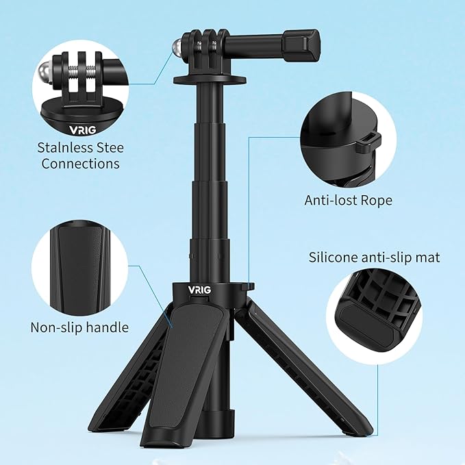 VRIG TP29 Extenable Mini Camera Tripod,Portable Small Handle Grip Desktop Webcam Selfie Stick Tripod for DJI Osmo Action 5Pro/4/3/AKASO Brave EK7000,Pole Tripod for Action Camera Hero 13 12 11 10 Max