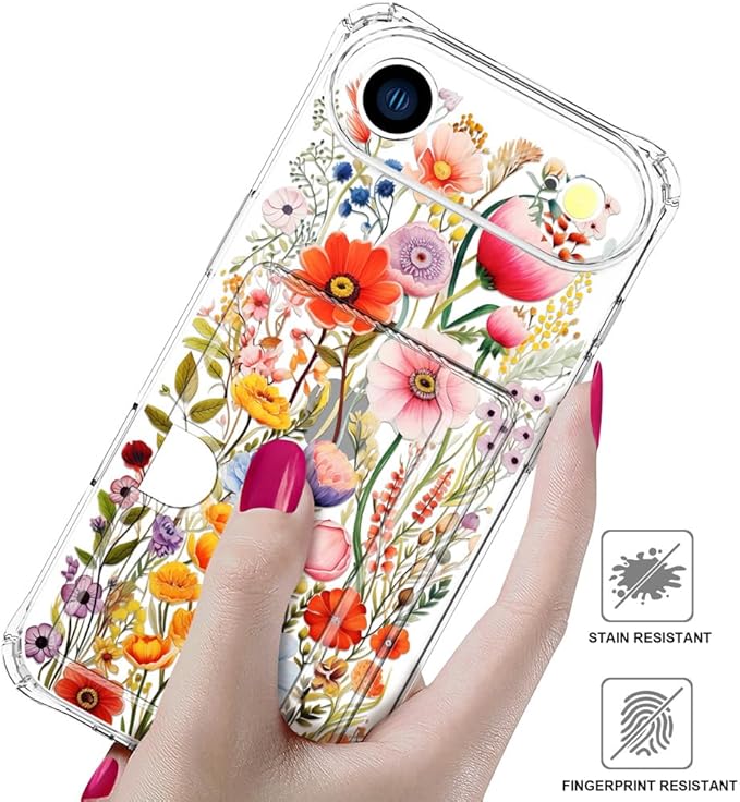 Compatible with iPhone 17 Air Case Card Holder for Women Cute Design,Wallet Phone Cases Transparent Cool Kawaii Protective (Clear Flowers Lily Girly Florals)
