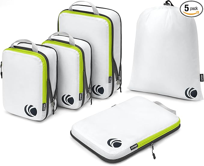Cipway - 5 Set Compression Packing Cubes for Travel, Ultralight Packing Organizers for Luggage Suitcase & Backpack (White), L