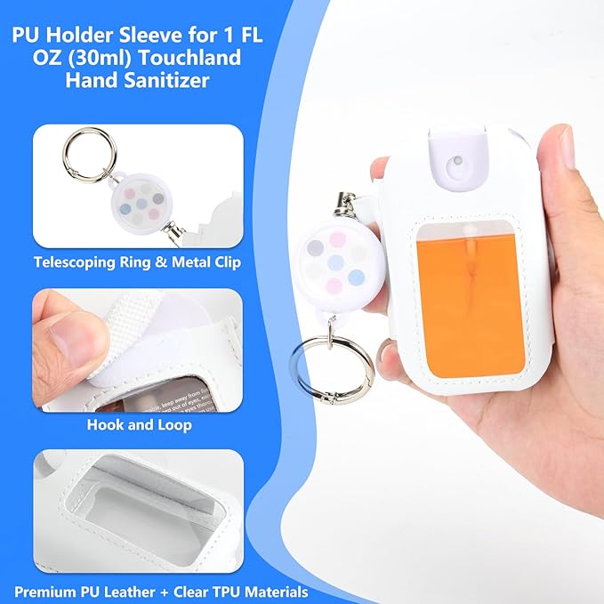 Beautyflier PU Holder Sleeve for Touchland Power Mist and Glow Mist 1FL OZ Hand Sanitizer Spray, Protective Case with Keychain and Telescoping Ring, Perfectly for Travel, Sleeve Only