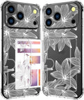 Compatible with iPhone 17 Pro Max Case Card Holder for Women Cute Design,Wallet Phone Cases Transparent Cool Kawaii Protective (Clear Flower White)