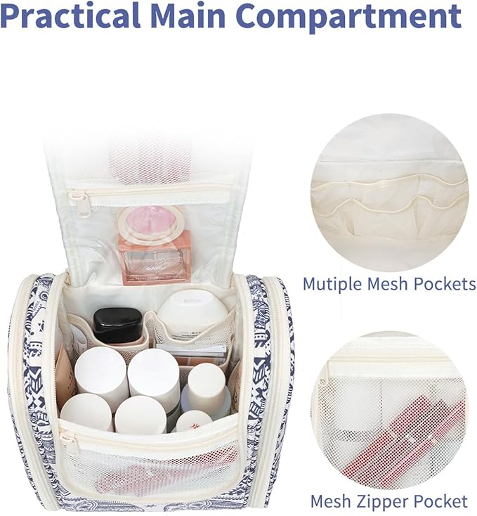 Narwey Small Hanging Toiletry Bag Women Travel Makeup Bag Organizer Toiletries Bag for Travel Size Essentials Accessories Cosmetics (Medium, Elephant)