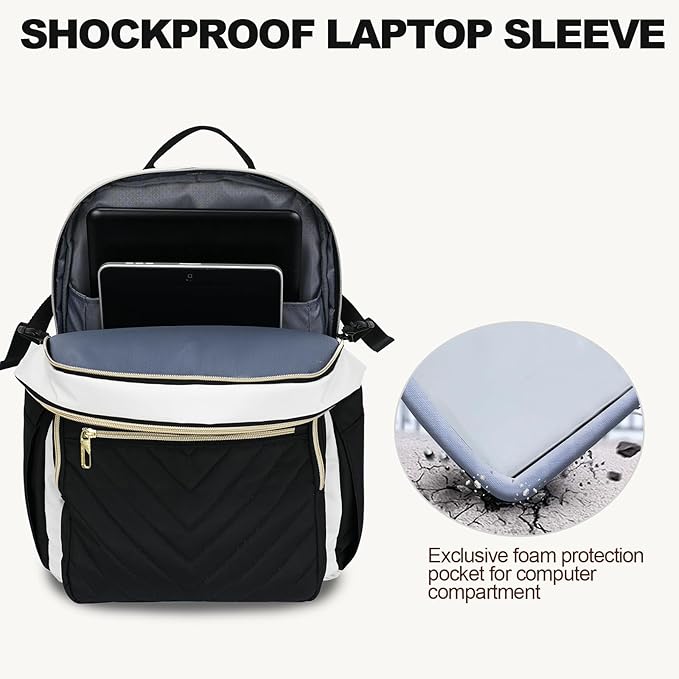 VANKEAN Laptop Backpack for Women with Pouch Pocket for Large Capacity Tumbler, 15.6 Inch Laptop Computer Bag Travel Backpack Purse,Waterproof Work Business Backpack College Teacher Bags Beige-Black