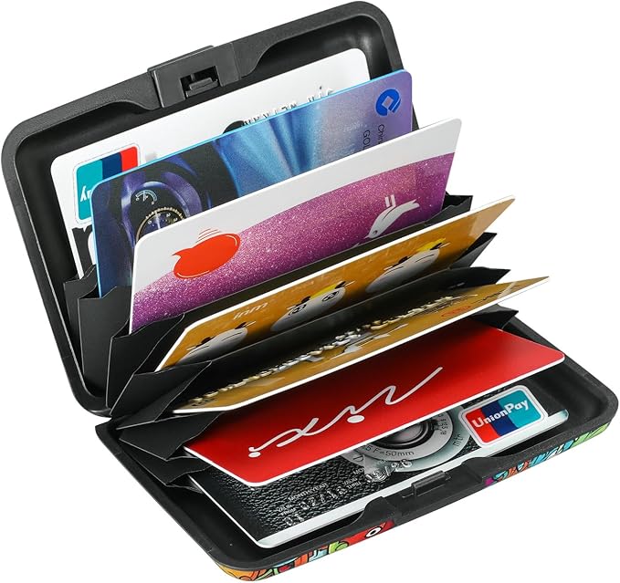 ELFISH RFID Blocking Credit Cards Holder Aluminum Wallet Metal ID Case for Men Women(Monsters)