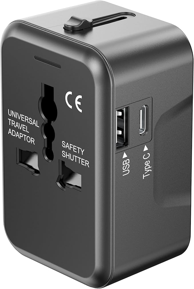 Universal Travel Adapter with (Type C+USB) 2 USB Ports & AC Outlet, International Plug Adapter Converter, Type C/A/G/I All in One Wall Charger Worldwide Travel Adaptor for US to EU UK AUS Asia