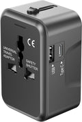 Universal Travel Adapter with (Type C+USB) 2 USB Ports & AC Outlet, International Plug Adapter Converter, Type C/A/G/I All in One Wall Charger Worldwide Travel Adaptor for US to EU UK AUS Asia