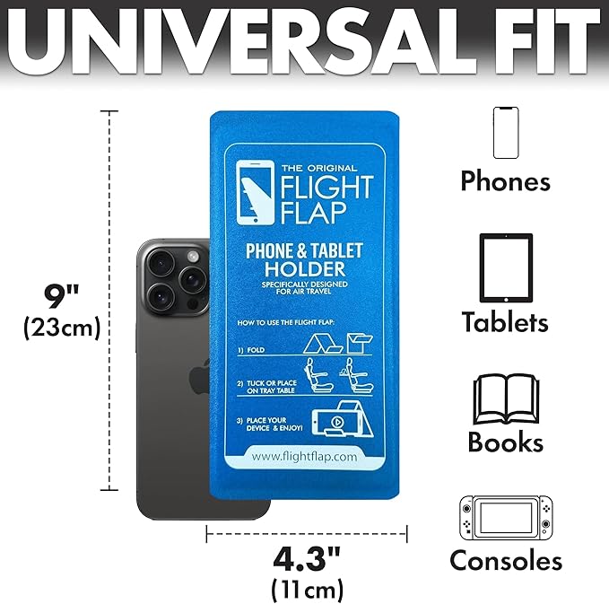 Flight Flap Airplane Phone Holder, Flexible Cell Phone Holder, Folding Cellphone Stand for Desk, Bed, Office, Treadmill - Airplane Gadgets for Long Travel Accessories - Plane Essentials (Blue)
