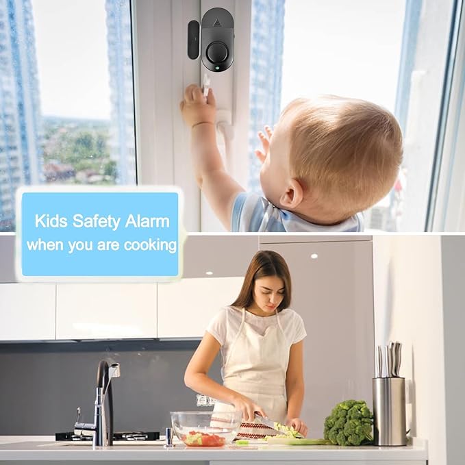 Window and Door Alarm, 120 DB Black Window Alarm for Home Security, Door Chime for Store, Suitable for Pool, Homes, Offices, Cabinets (10 Pack)