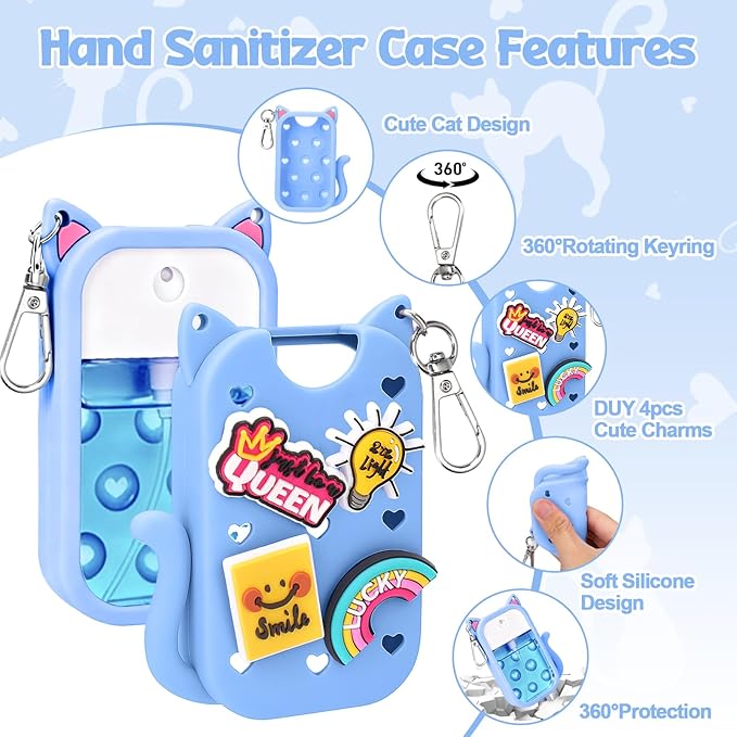 Mity rain Hand Sanitizer Spray Case Compatible With Touchland, Cute Silicone Hand Sanitizer Holder Keychain with 4 Charms, Portable Refillable Sanitizer Accessory, Gift for Women And Teens