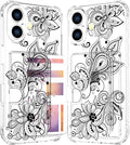 Compatible with iPhone 16 Plus Case Card Holder for Women Cute Design,Wallet Phone Cases Transparent Cool Kawaii Protective (Clear Black Henna Flower)