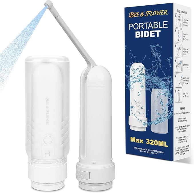 Portable Bidet for Travel 320ML,Rechargeable Handheld Bidet for Women & Men IPX7 Waterproof Toilet Sprayer |Personal Hygiene Sprayer Compact for Postpartum Care (White, 320ml)