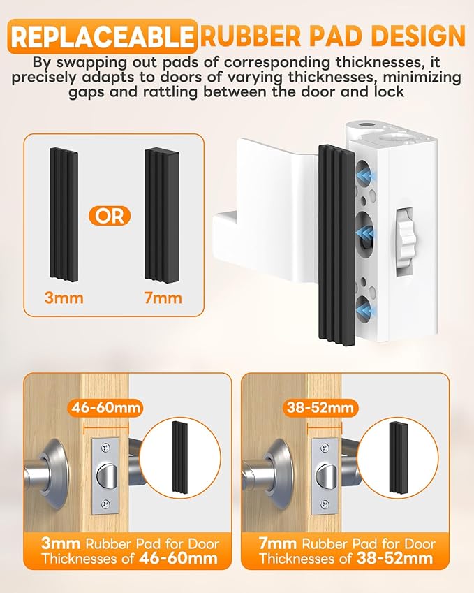 Portable Door Reinforcement Lock for Travel & Home, No Screws Instant Install Safety Lock for Inward Swing Front Door, Hotel, Apartment - Extra Latch from Inside Withstand 800lbs (White-3PCS)