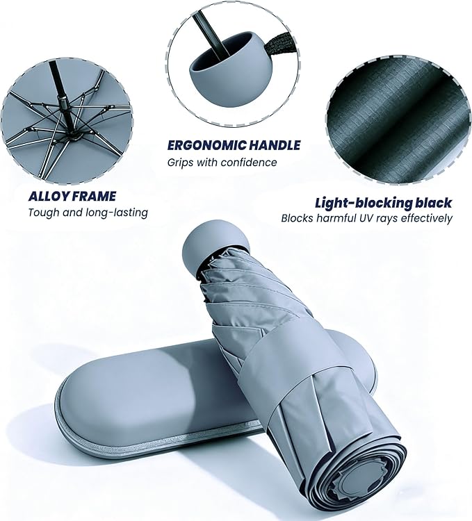 MRTLLOA Travel Essentials Mini Umbrella with Case for Purse - Small Compact & Lightweight, UV Sun Protection, Manual Open/Close for Pocket Umbrella(Women/Men/Kids)
