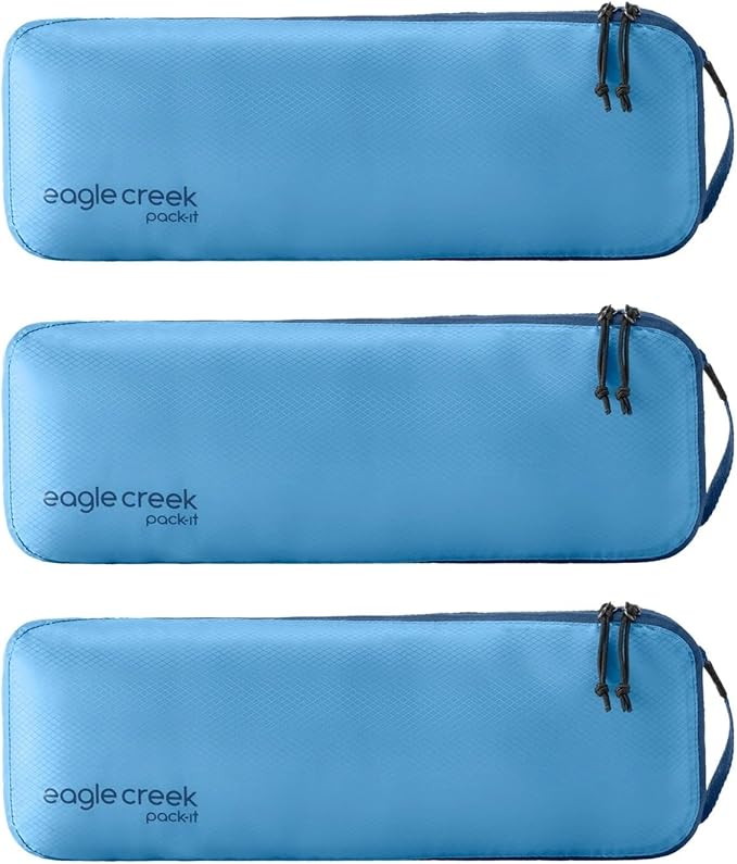 Eagle Creek Pack-It Isolate Slim Cube M/M/M Set - Minimalist Compact Travel Organizer for Hair Styling Tools, Belts & Small Items - Travel Accessories - Blue Dawn
