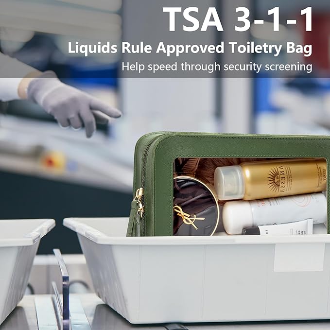LETGO Clear Makeup Bags, TSA Approved Toiletry Bag with Zipper, Travel Makeup Organizer Fit Carry-on Travel Essentials,Small Cosmetic Bags Pouch for Women Men (Clear-Vintage Green)