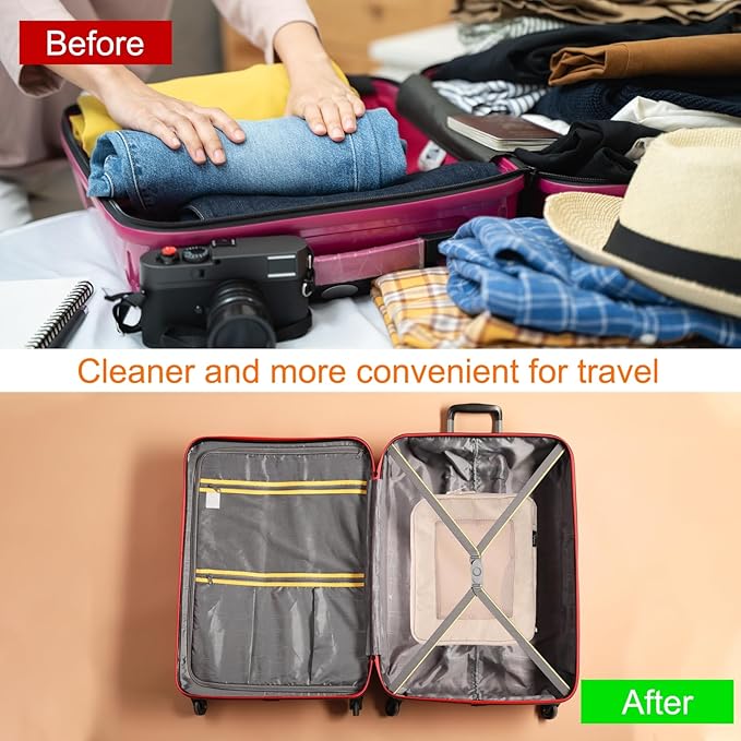 HARFINGTON Compression Packing Cube for Suitcases 26x23x13cm Lightweight Luggage Organizers Bag Travel Essentials Compression Bags for Carry on Suitcases, Beige