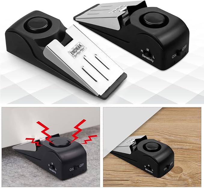 EMDMAK Door Stop Alarm with 120DB Siren Door Stop for Home & Travel (Black) (Pack of 4)