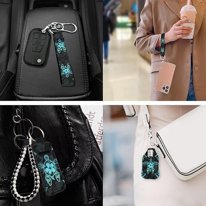 Suobstales 3Pcs Travel Bottles Keychain Holder Set,Travel Bottle Sleeves+Neoprene Chapstick Holders+Lanyard Keychain