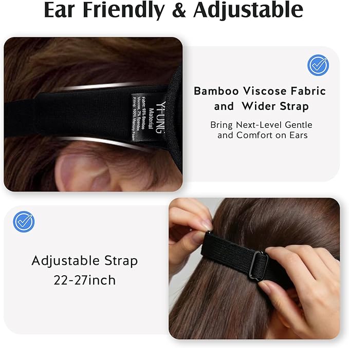YFONG Sleep Mask for Lash Extensions, Bamboo Viscose & 100% Blackout Eye Mask for Sleeping Women Men, Soft 3D Contoured Zero Eye Pressure Blindfold for Travel, Breathable & Adjustable Eye Cover, Black