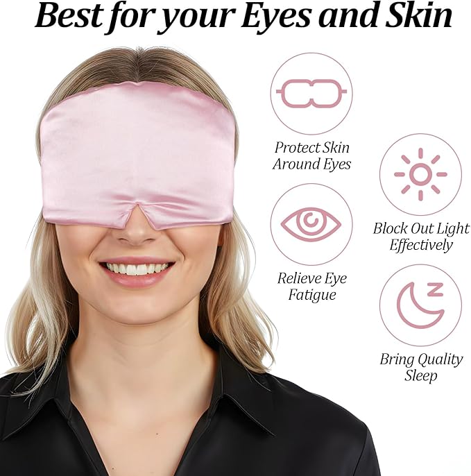 ElevateTech Silk Sleep Mask for Women Men, Soft Eye Mask for Side Sleepers Large Blackout Sleeping Masks with Adjustable Band Silk Eye Cover for Sleeping Travel Yoga Nap, Pink