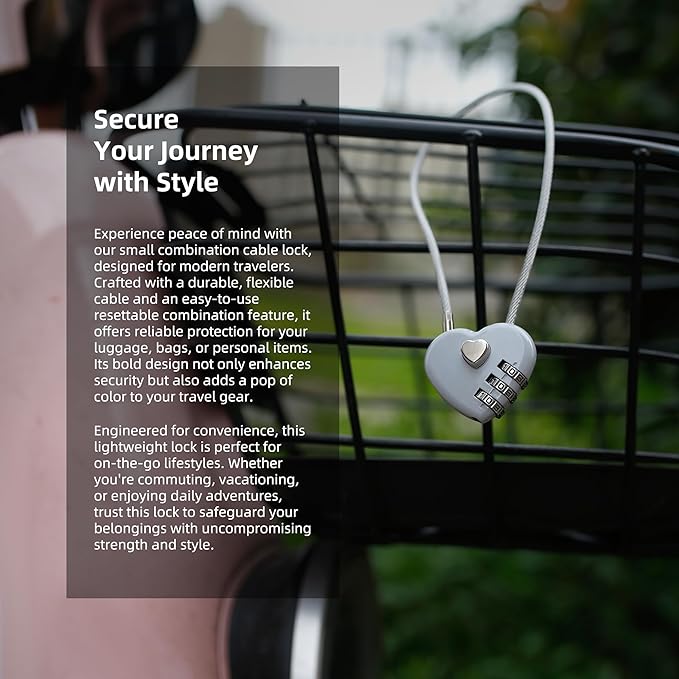 Combination Lock with Cable, Combo Lock with Code, Small Cable Padlock Combination for Travel Essentials, Luggage, Bike Motorcycle Helmet, Outdoor Fence Gate, Cabinet, Refrigerator Door