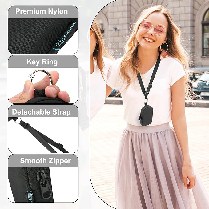 Beautyflier Pocket Hand Sanitizer Spray Case for Touchland Power Mist and Glow Mist 1FL OZ, Zipper Pouch for Hand Sanitizer Spray Bottle, with Removable Neck Strap, Great for Travel (Black)