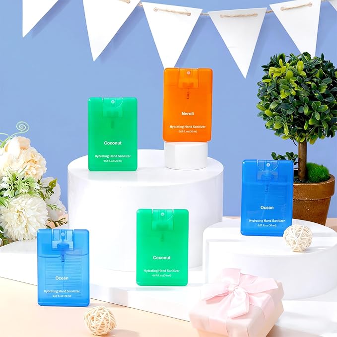 Set of 3 Power Mist Hydrating Hand Sanitizer Spray Bulk Travel Size Quick-drying Hand Sanitizer 0.67 Fl. oz Compact Card Spray Bottle Neroli Ocean Coconut Scent for Adults Summer Party Supplies