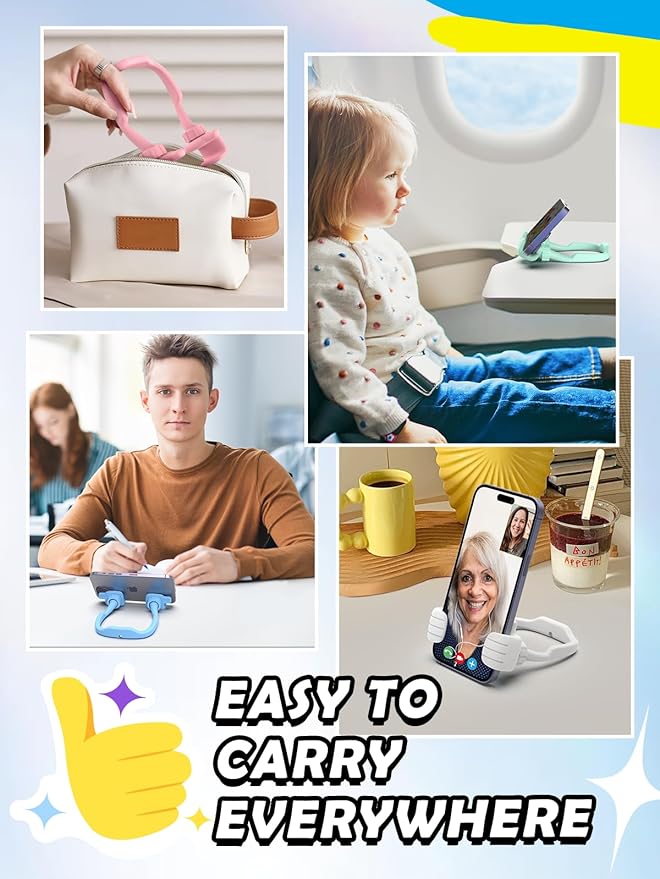 CALDEVER Stocking Stuffers for Teen Boys Girls Kids Cell Phone Stand - 2 Pack Thumbs Up Lazy Phone Holder for Desk Birthday Gifts for Adults Women Men (Macaron Blue/Green/Pink/White, 4)